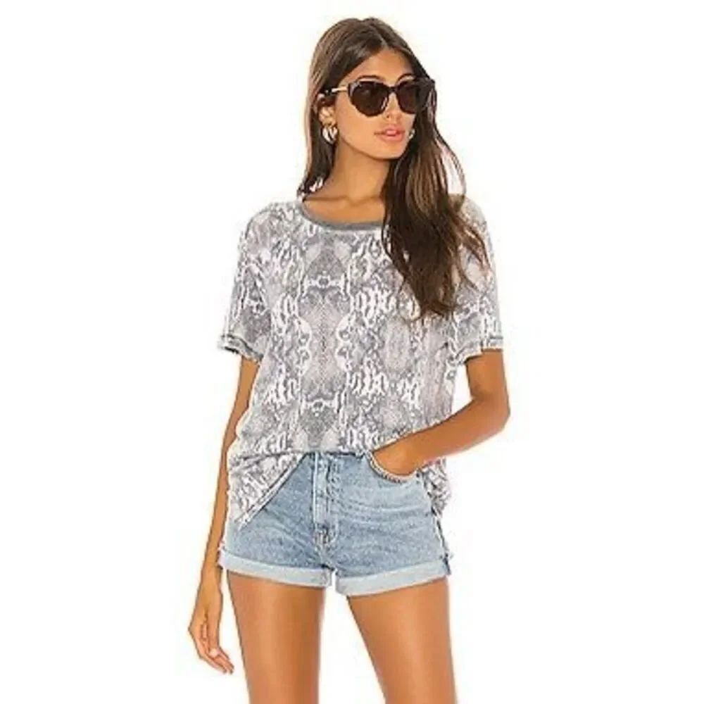 Free People Tourist Tee combo snake print t shirt size M